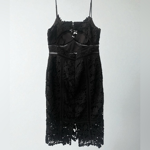 Bardót Botanica Black cut out crochet classic cocktail party lil black dress M - Picture 2 of 6